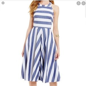 Eliza j blue white stripe midi dress size 2 cut out back